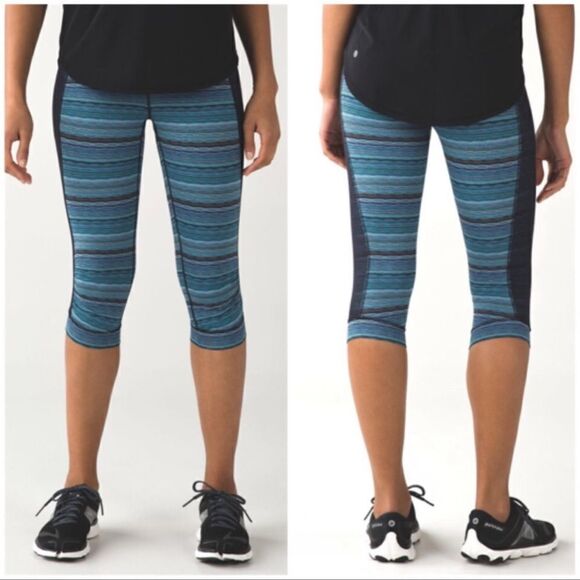 Lululemon Stop At Nothing Crops Blue Stripe 6 - Picture 2 of 8